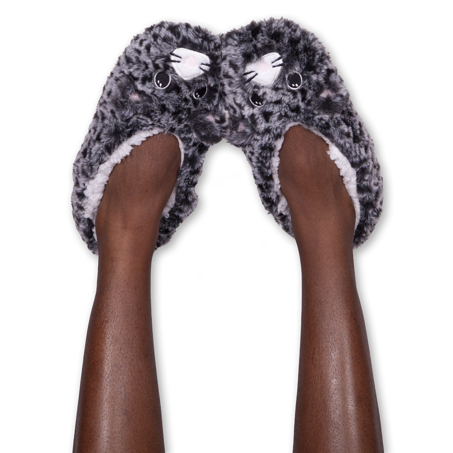 Women's Furry Black Cat Slipper Socks with Gripper Bottoms