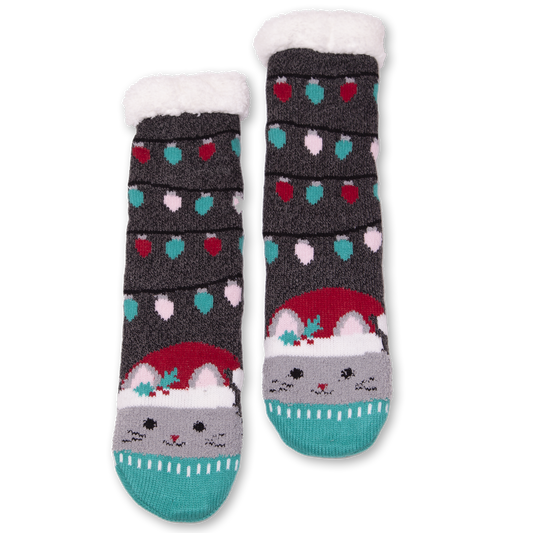 Women's Holiday Kitty Cozy Warmers with Sherpa Lining