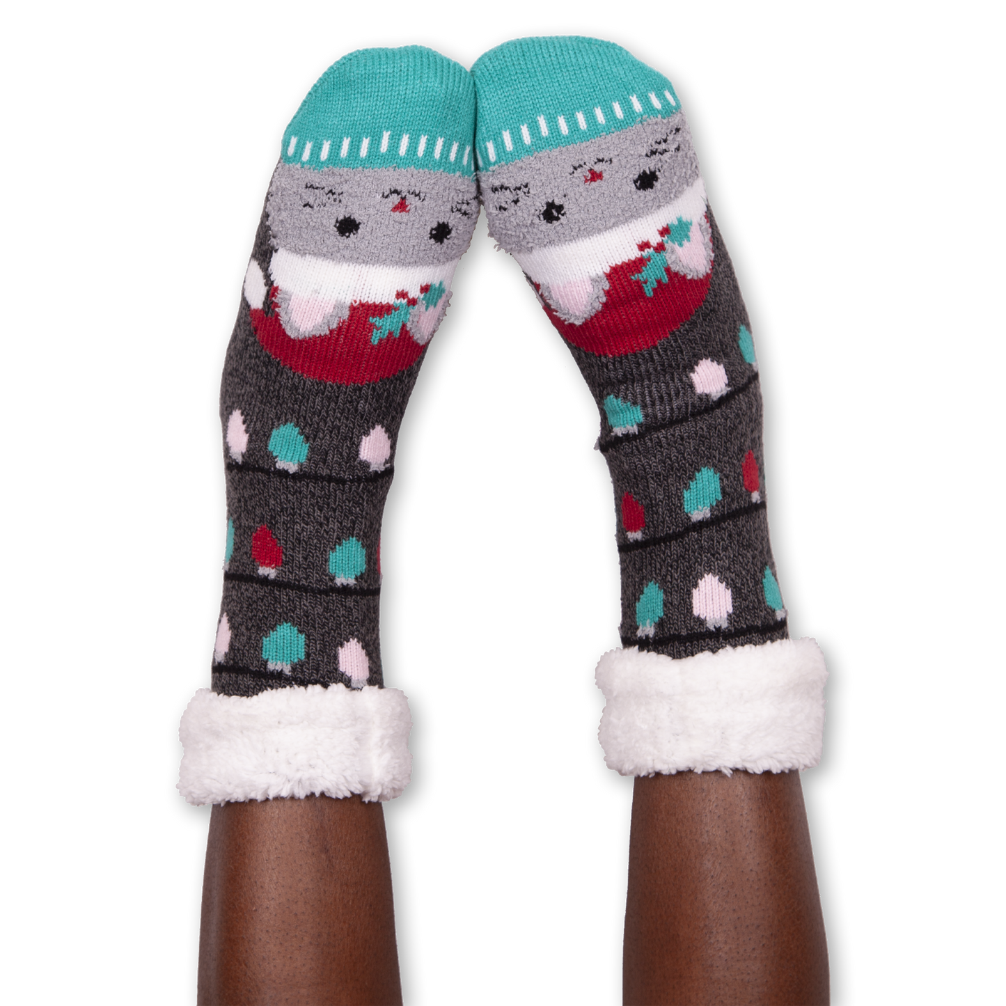 Women's Holiday Kitty Cozy Warmers with Sherpa Lining