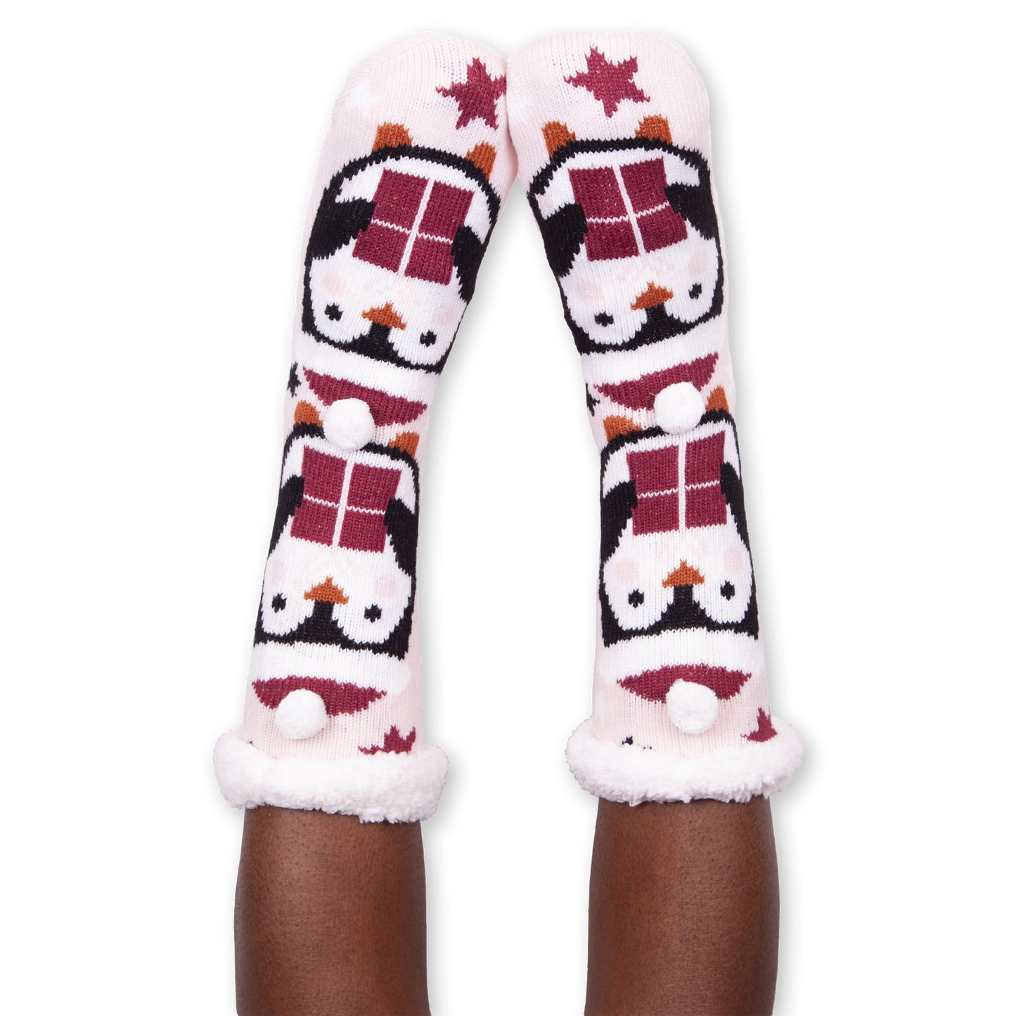 Women's Holiday Stacked Penguins Long Cozy Warmers with Sherpa Lining