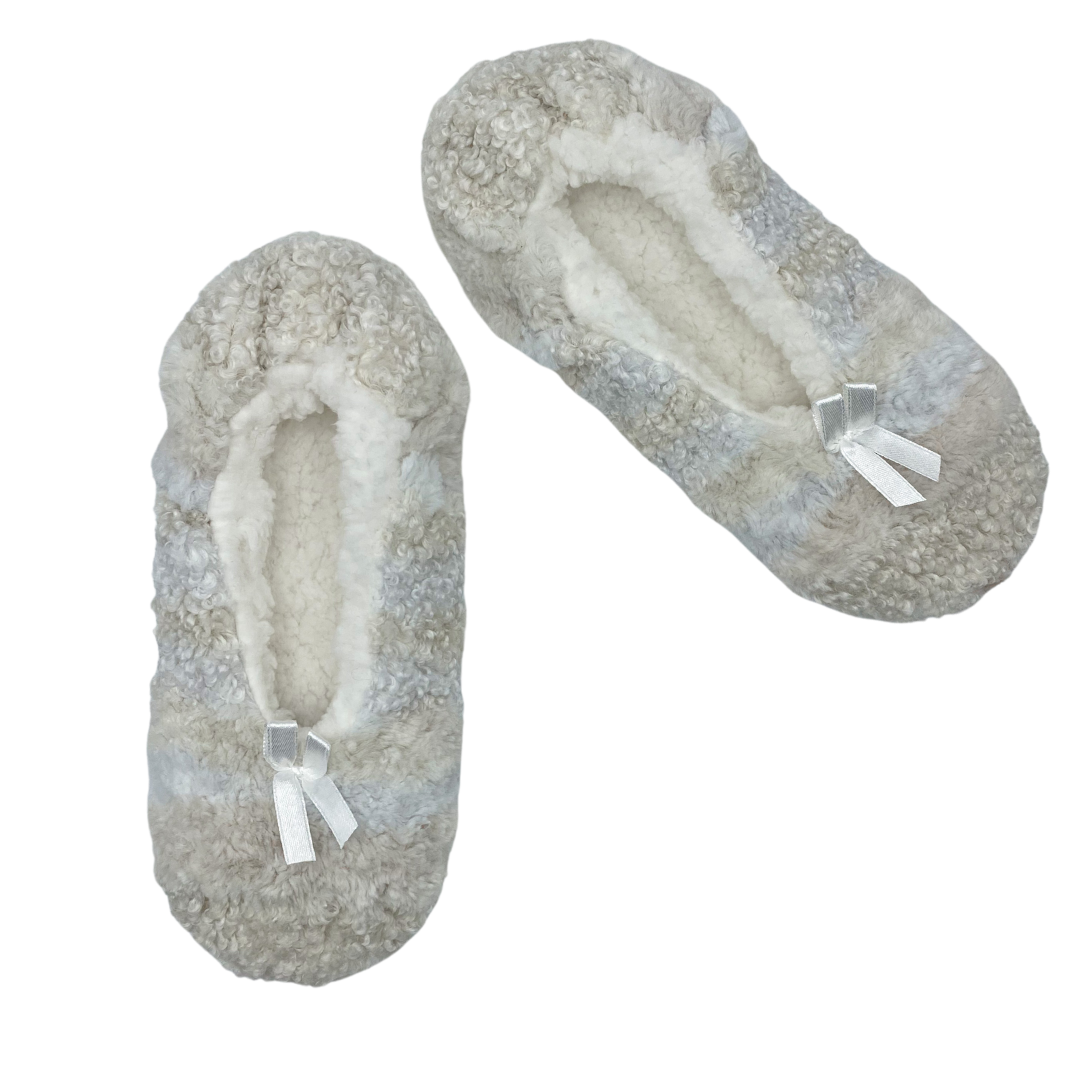 Patchwork Beige Fuzzy Babba Slipper Socks