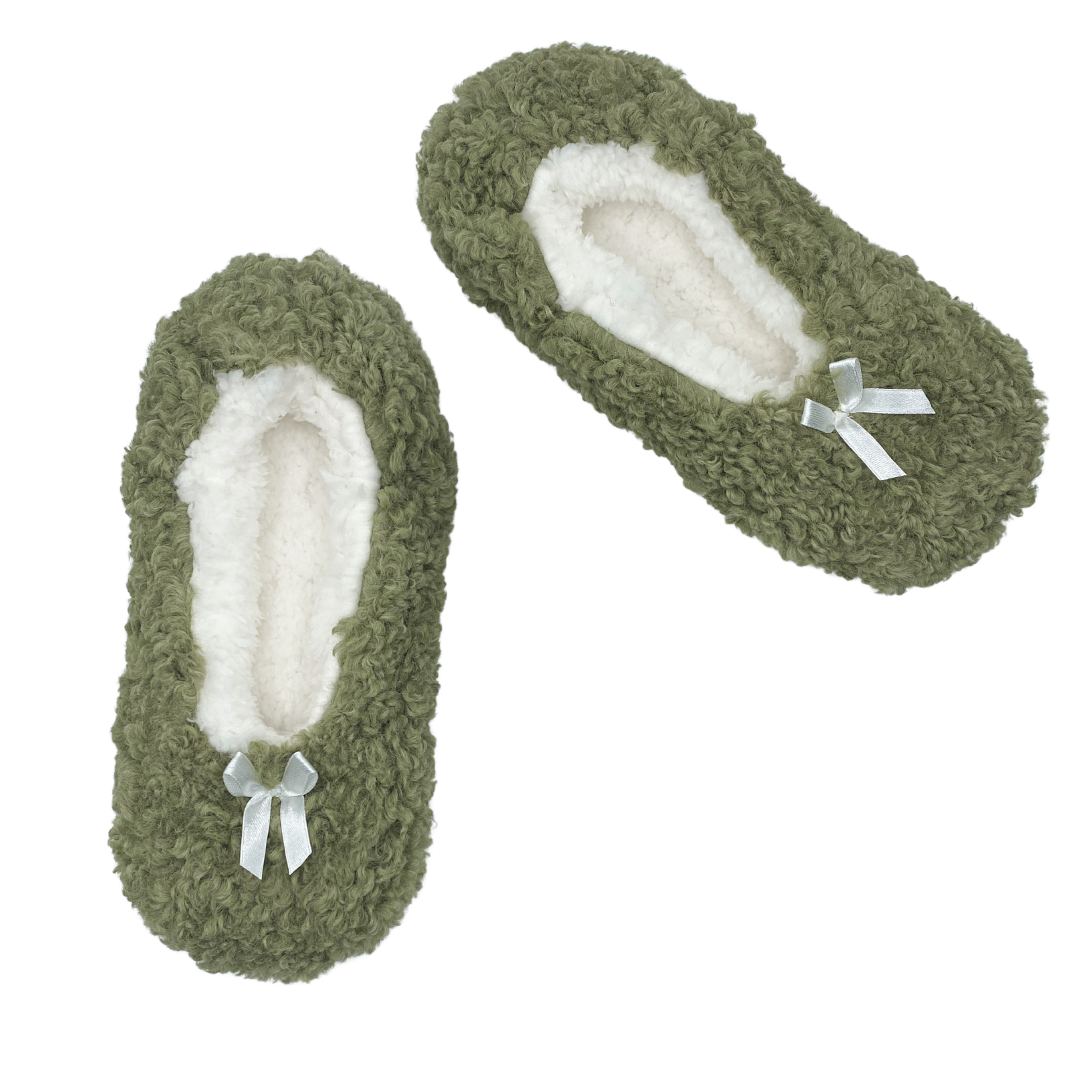 Natural Green Fuzzy Babba Slipper Socks