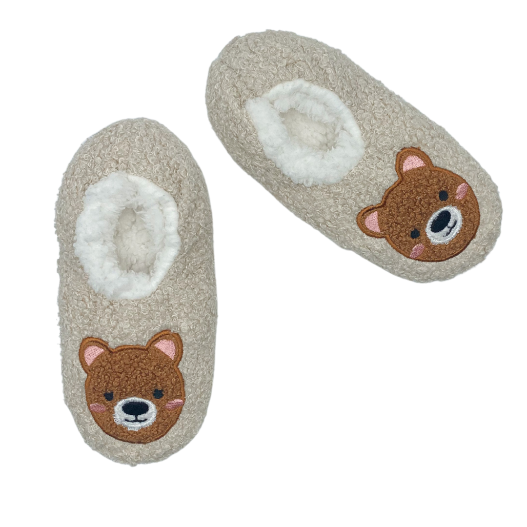 Teddy Bear Embroidered Faux Poodle Fur Slipper Socks