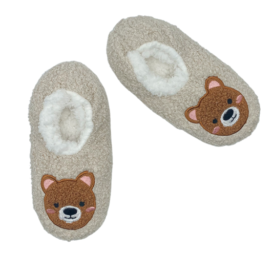Teddy Bear Embroidered Faux Poodle Fur Slipper Socks