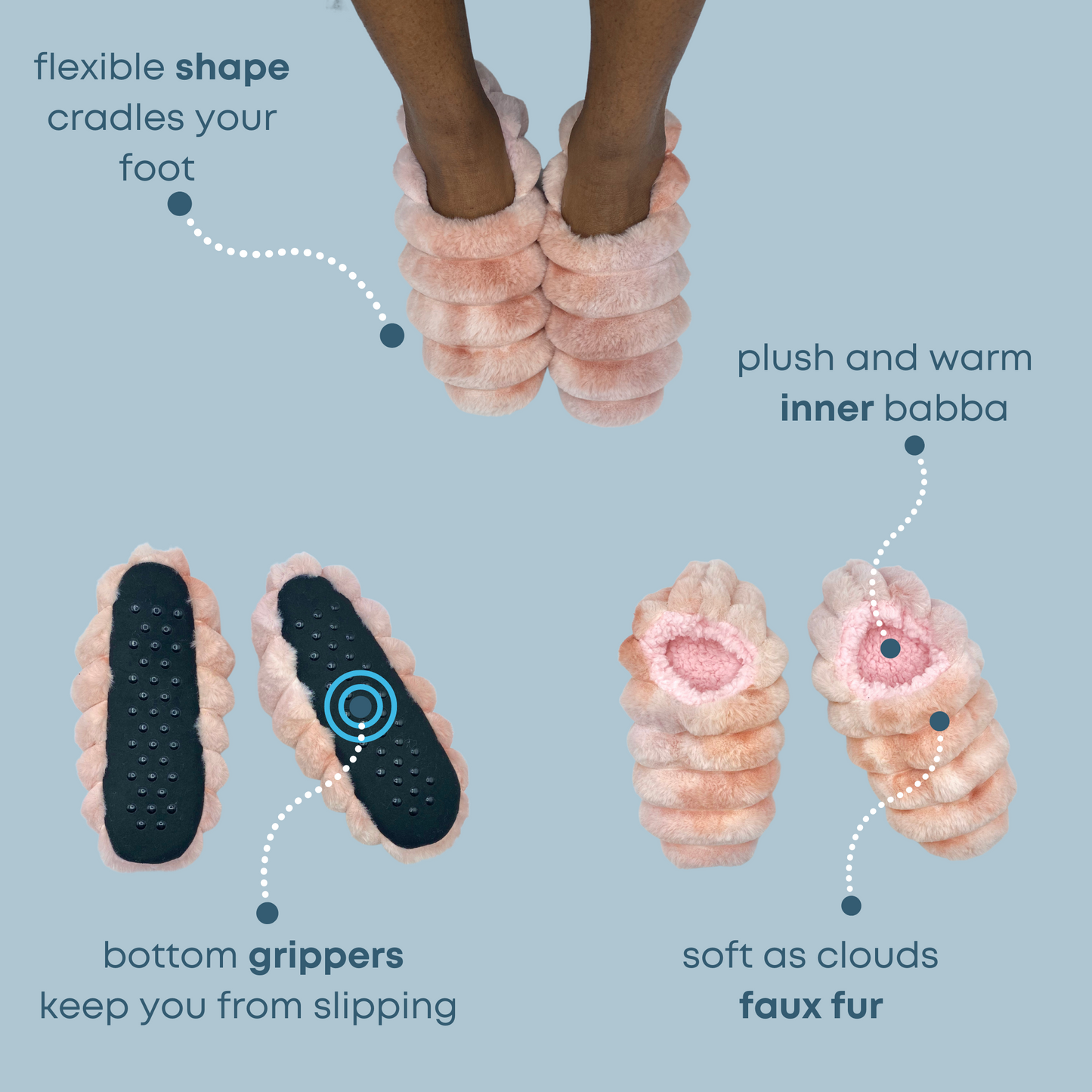 Blush Faux Fur Puffer Slipper Sock