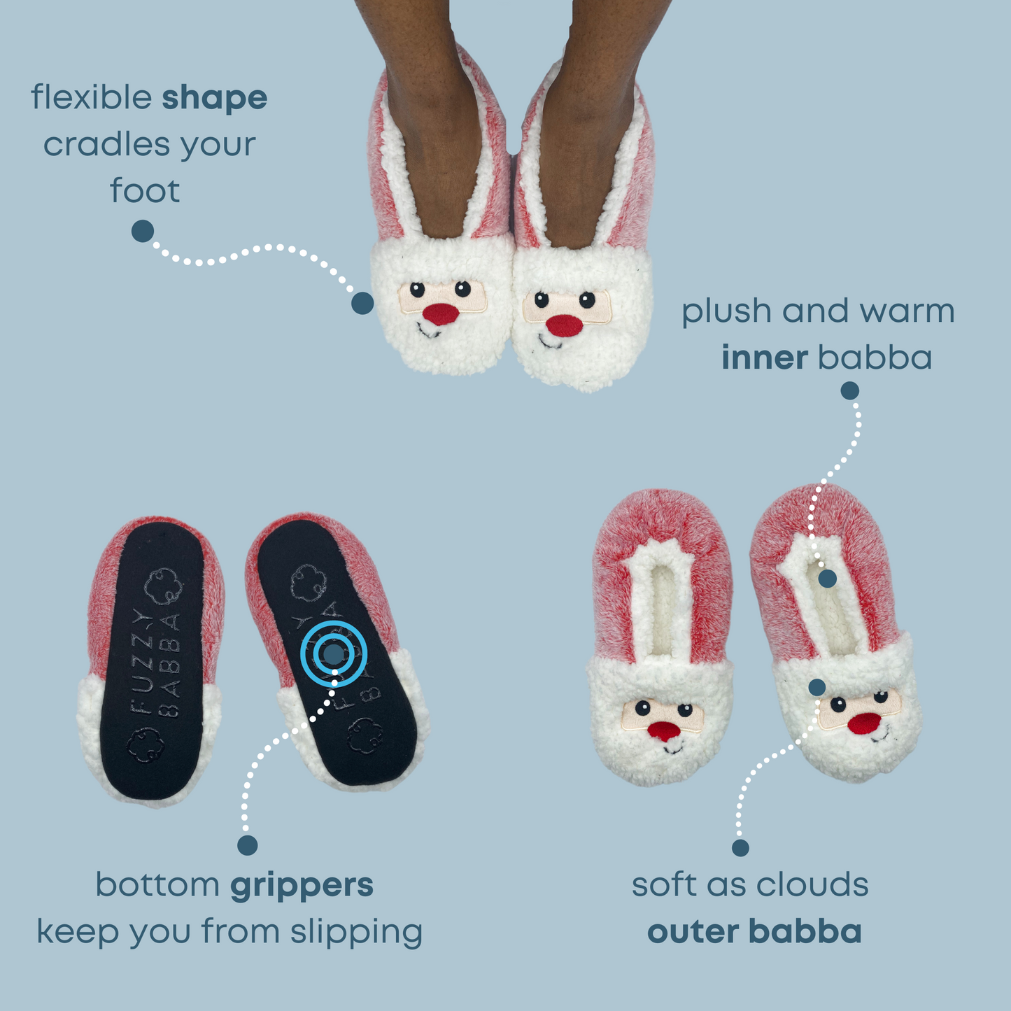 Santa Holiday Dreamy Babba Slipper Socks with Grippers