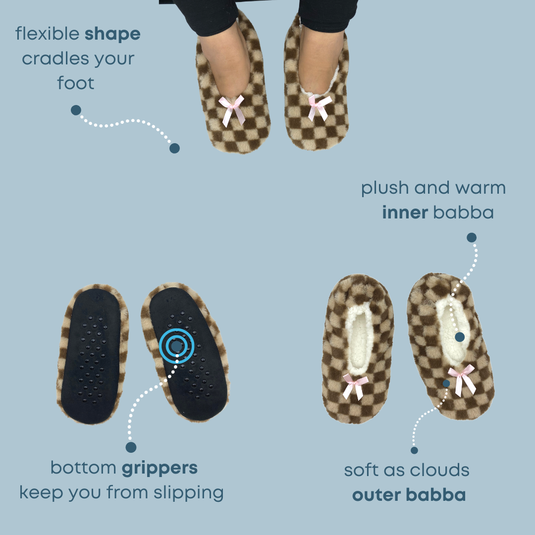 Brown Checkered Faux Fur Fuzzy Babba Slipper Sock