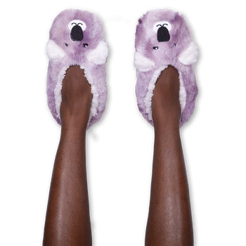 Women's Furry Purple Koala Slipper Socks with Gripper Bottoms
