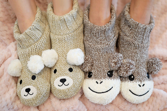 Why Wear Slippers at Home? Image of Fuzzy Babba Critter Slippers and Slipper Socks