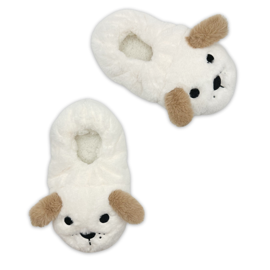 Huge puffer head white and beige dog slippers