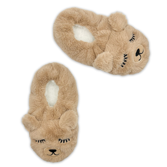 Huge puffer head brown bear slippers