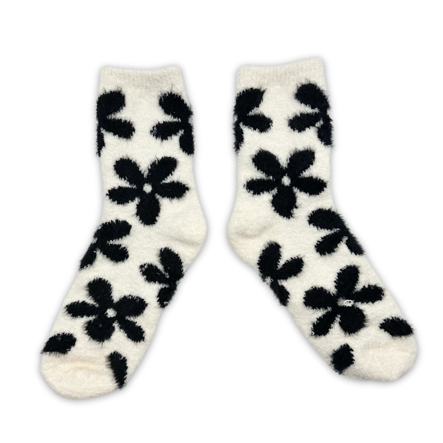 Black Flowers 2-Pack Fuzzy Crew Socks