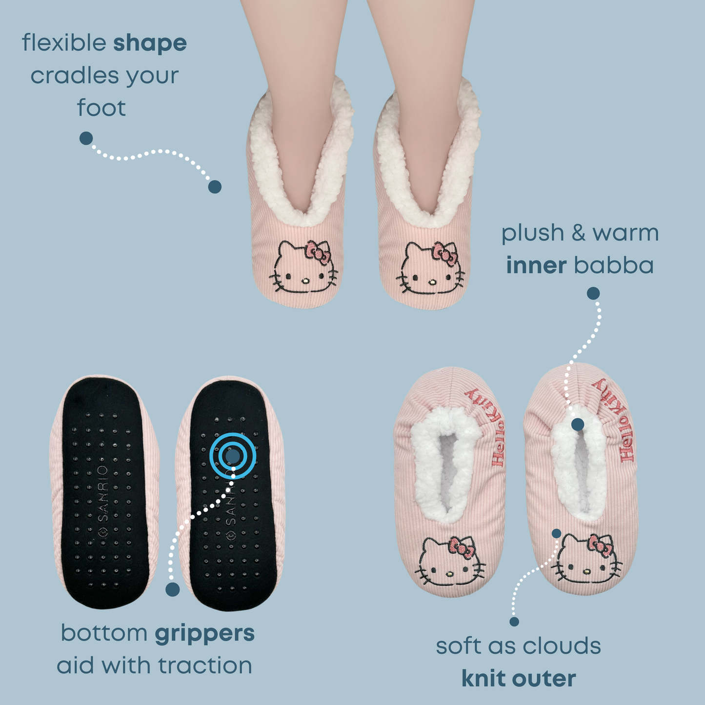 Corduroy Slipper Socks with Hello Kitty Embroidery