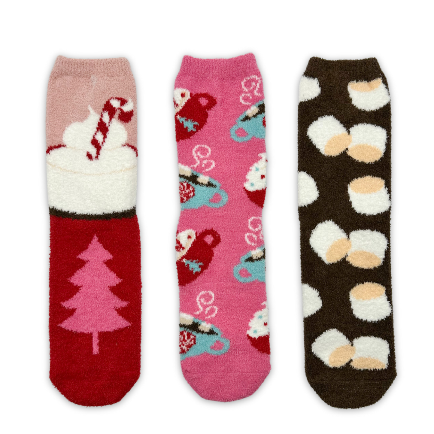 Hot Cocoa Mug Giftable 3-Pack Fuzzy Crew Socks