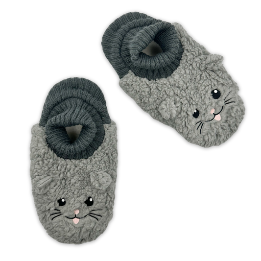 Grey cat slippers with ankle cuff