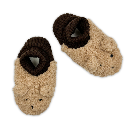 Brown bear slippers with ankle cuff