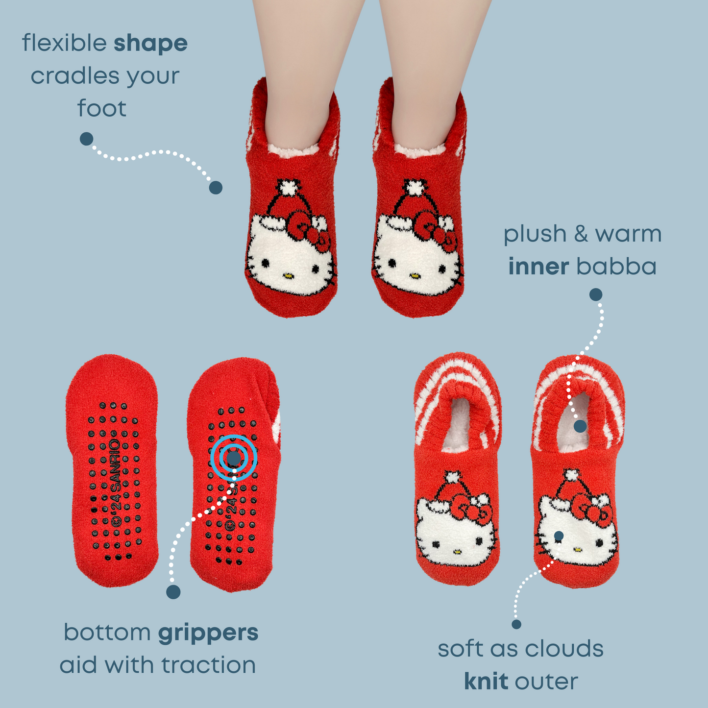 Flexible Knit Holiday Hello Kitty Slipper Socks