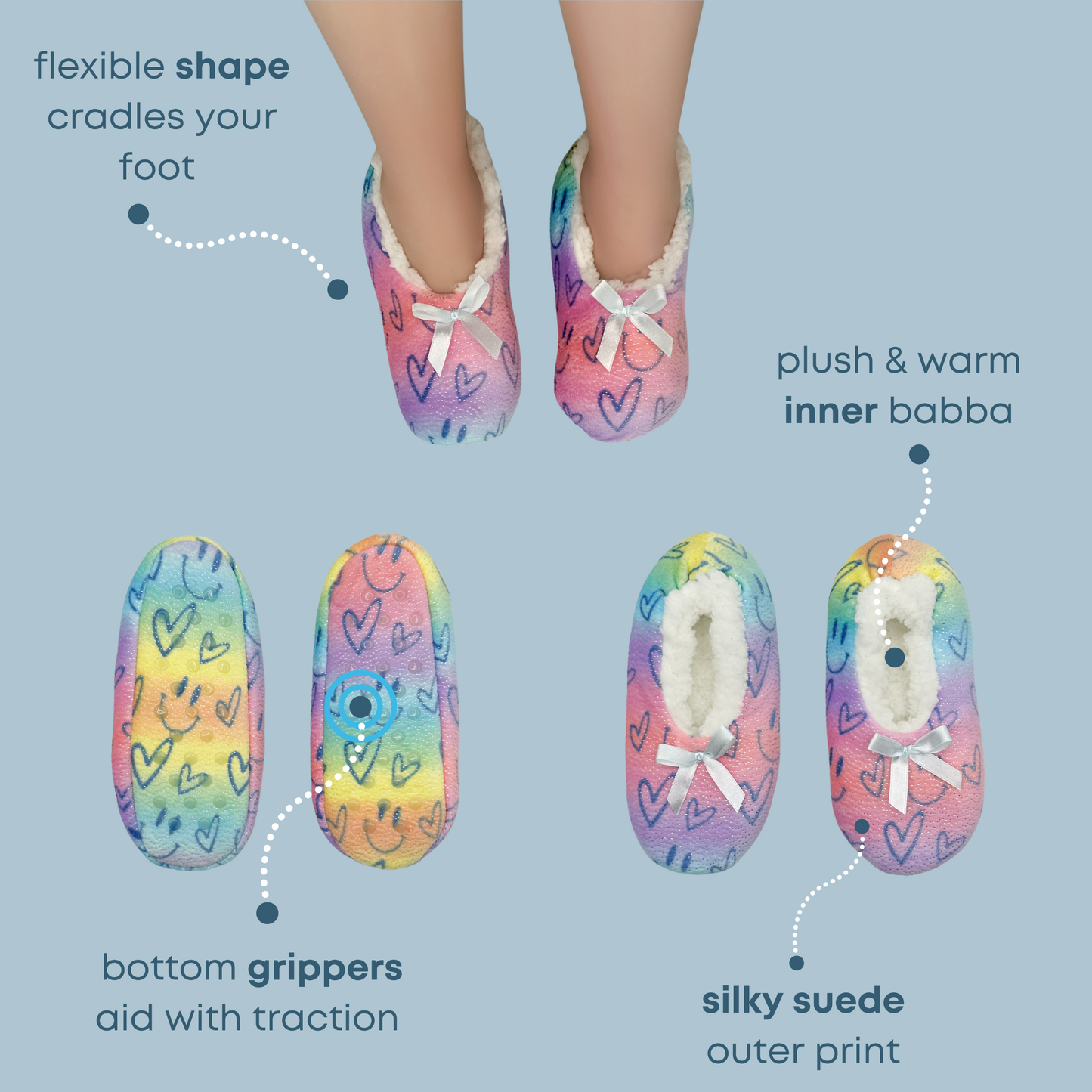 Tie Dye Smiley and Heart Fuzzy Babba® Slipper Socks