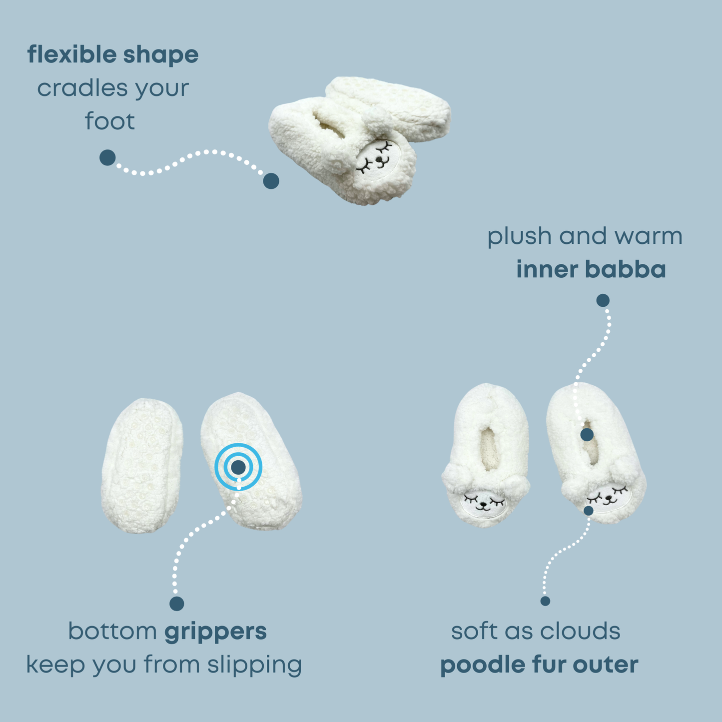 Faux Sherpa Sheep Critter Fuzzy Babba Slipper Sock with 3D Pompom Ears
