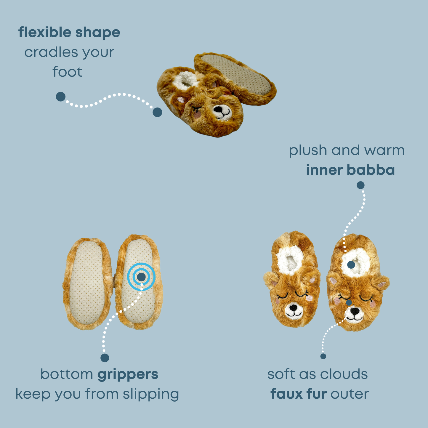 Bear Critter Faux Fur Fuzzy Babba Slipper Sock with 3D Ears