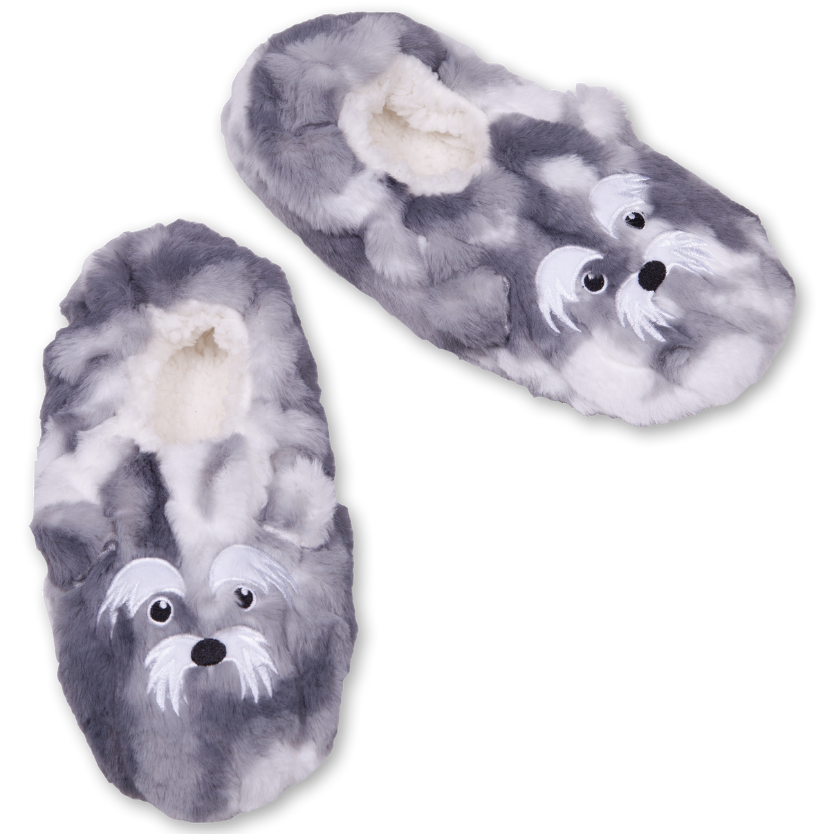 Women's Furry Grey Dog Slipper Socks with Gripper Bottoms Fuzzy Babba