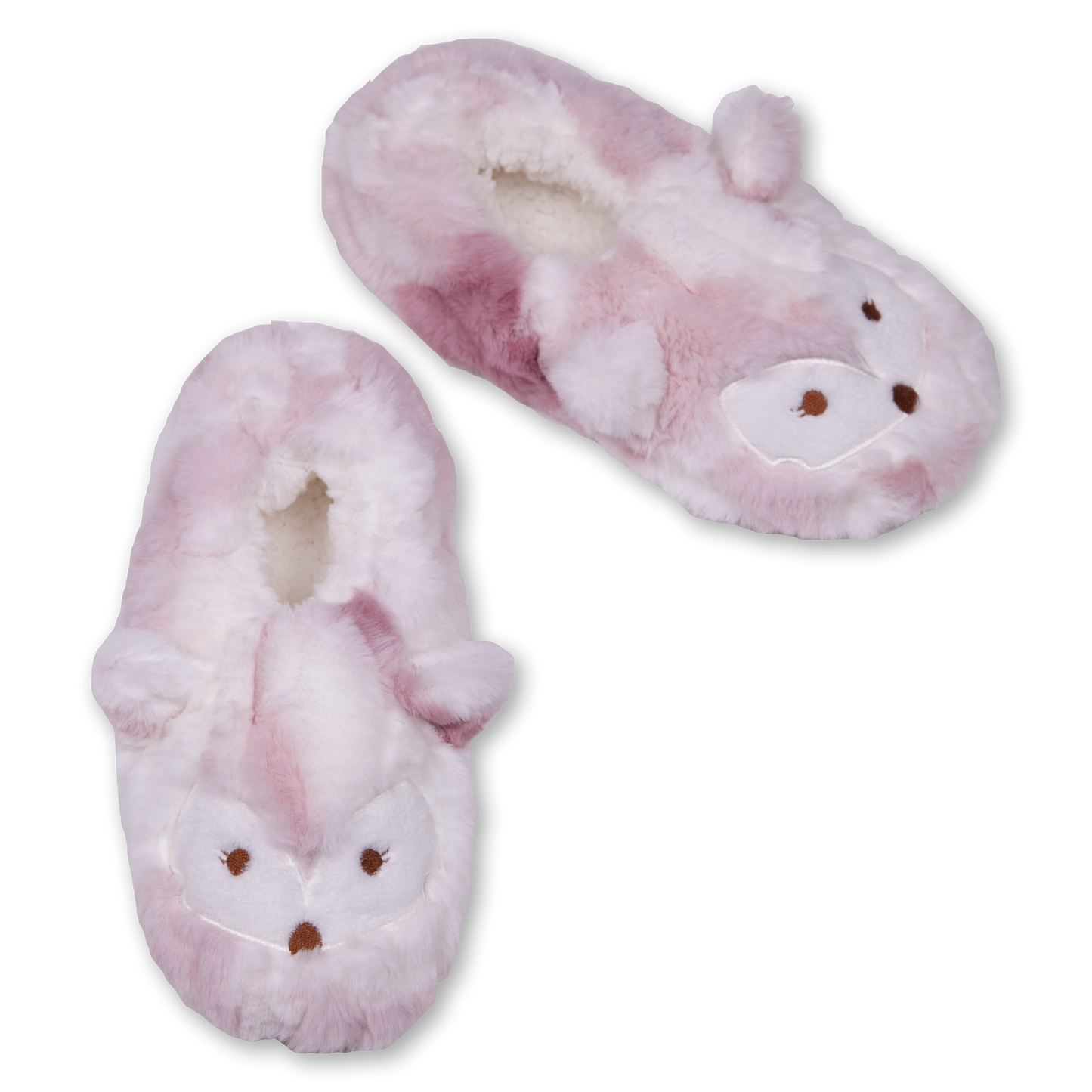 Women's Furry Pink Fox Slipper Socks with Gripper Bottoms