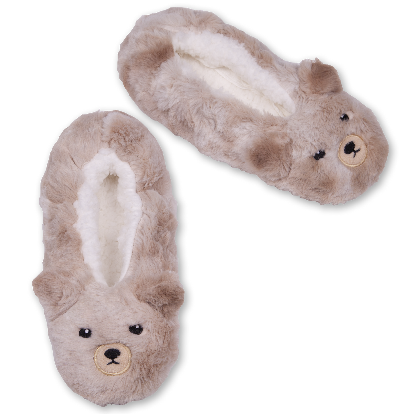 Women's Furry Beige Bear Slipper Socks with Gripper Bottoms
