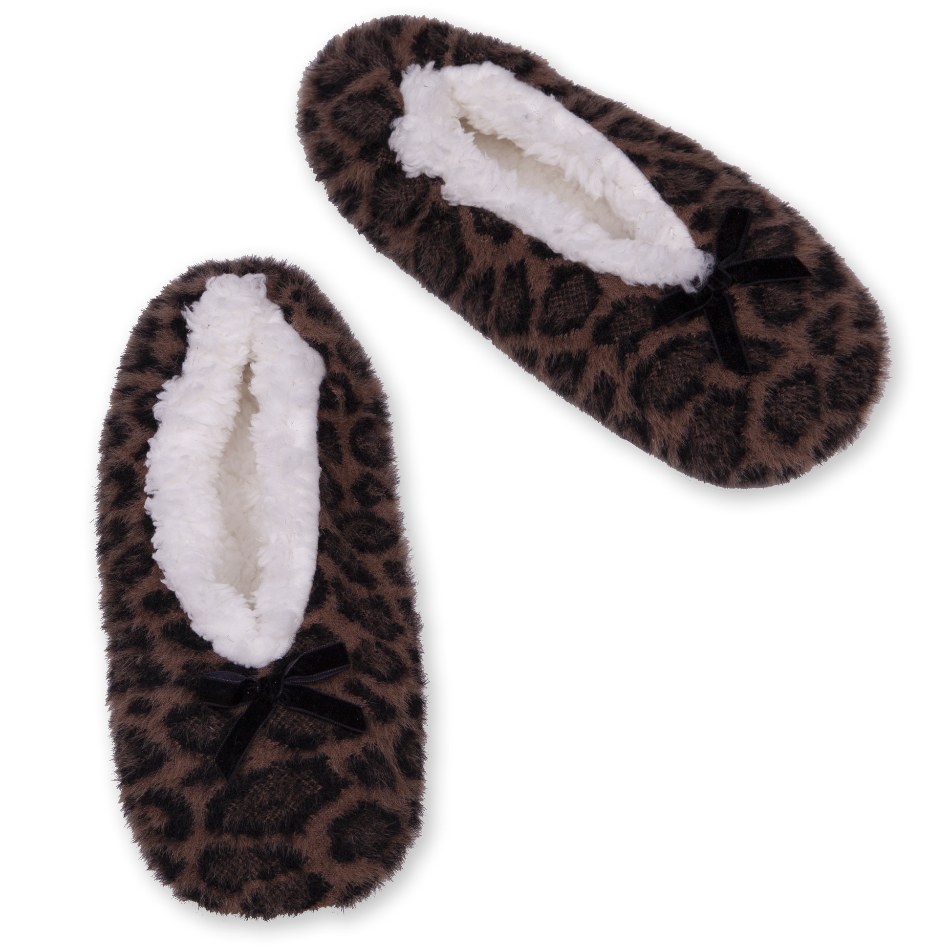 Women s Feather Animal Print Fuzzy Babba Slipper Socks with Grippers