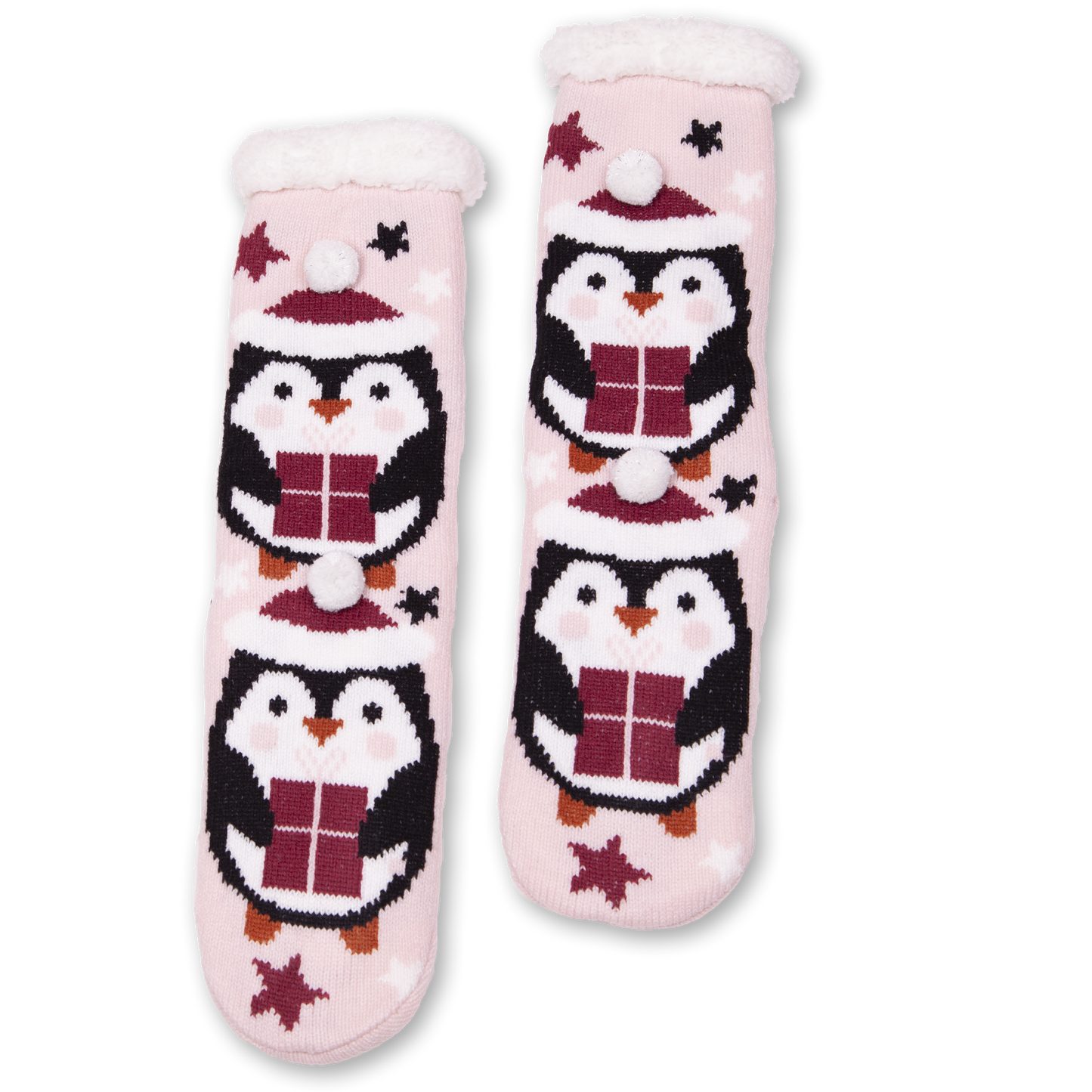 Women's Holiday Stacked Penguins Long Cozy Warmers with Sherpa Lining