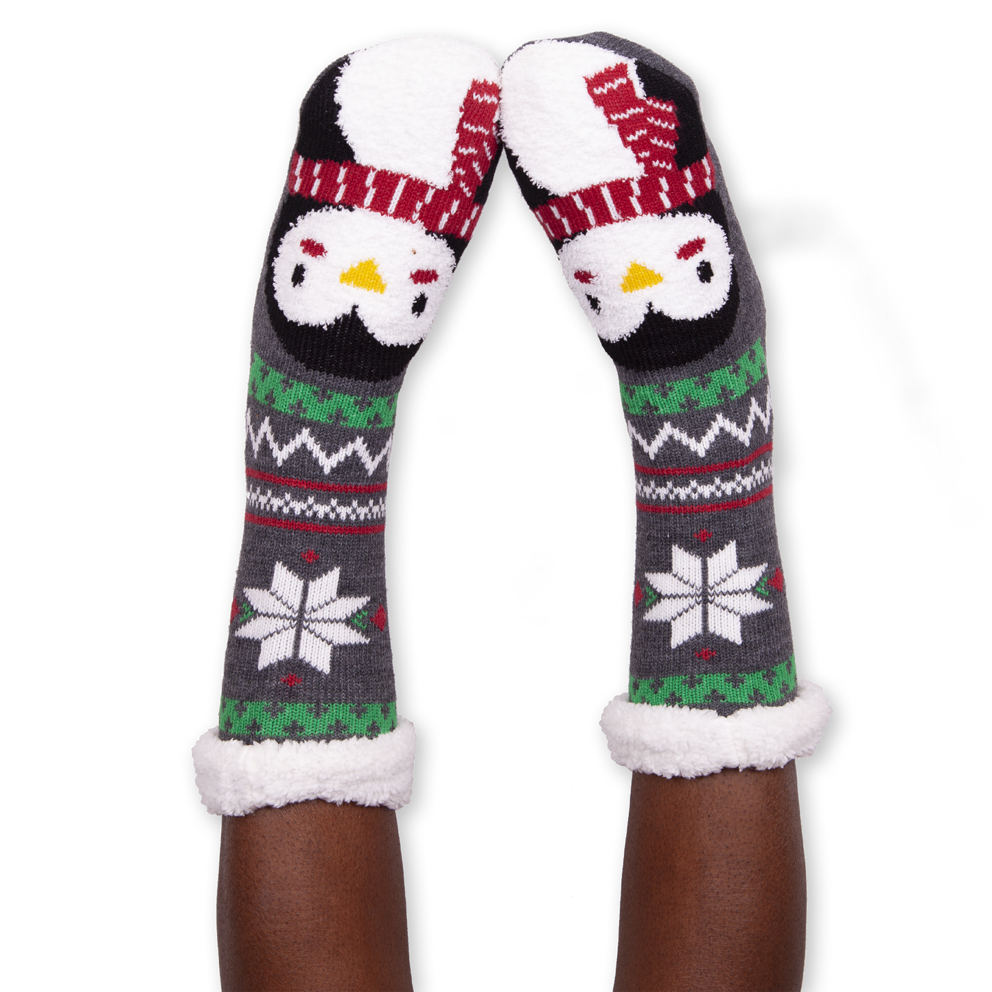 Women's Holiday Penguin Long Cozy Warmers with Sherpa Lining