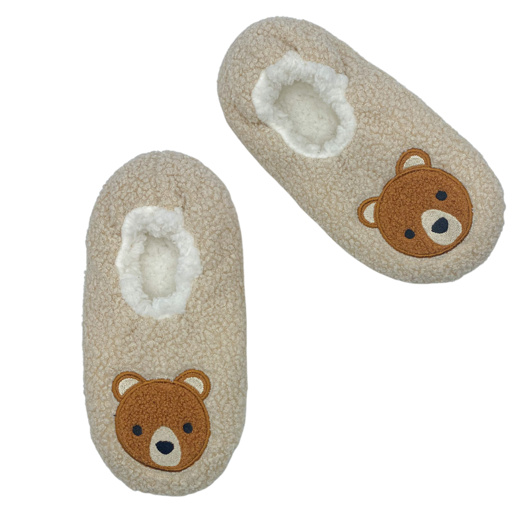 Bear Embroidered Faux Poodle Fur Slipper Socks