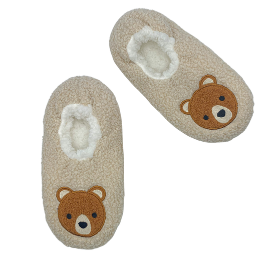 Bear Embroidered Faux Poodle Fur Slipper Socks
