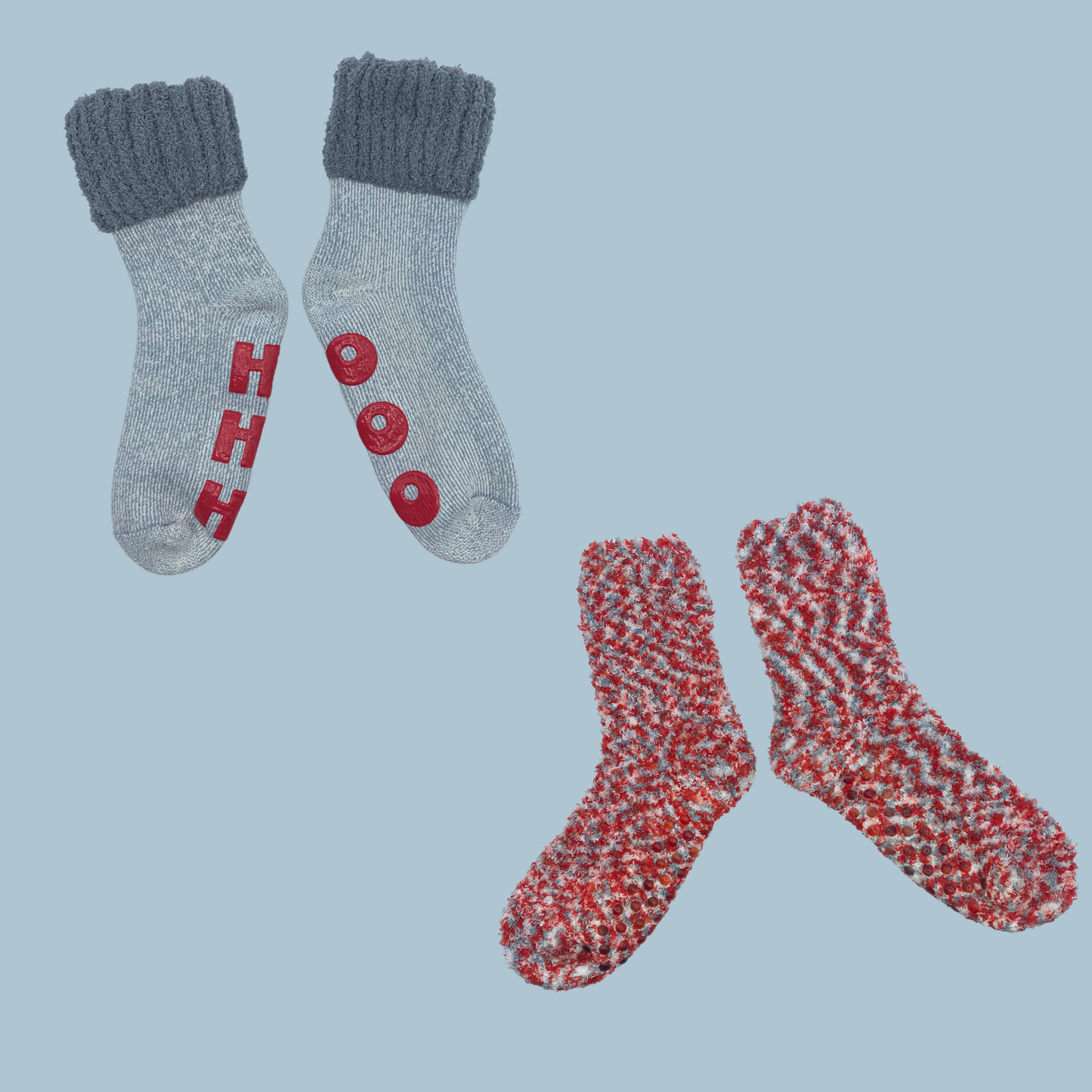 HO HO HO Holiday Slipper Socks with Grippers 2 Pack