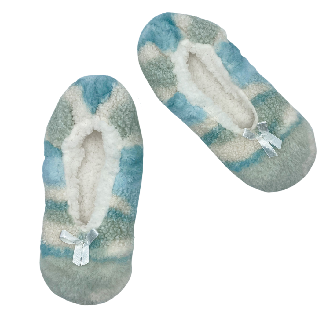 Patchwork Blue Fuzzy Babba Slipper Socks