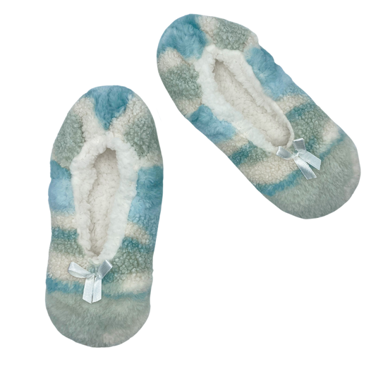 Patchwork Blue Fuzzy Babba Slipper Socks