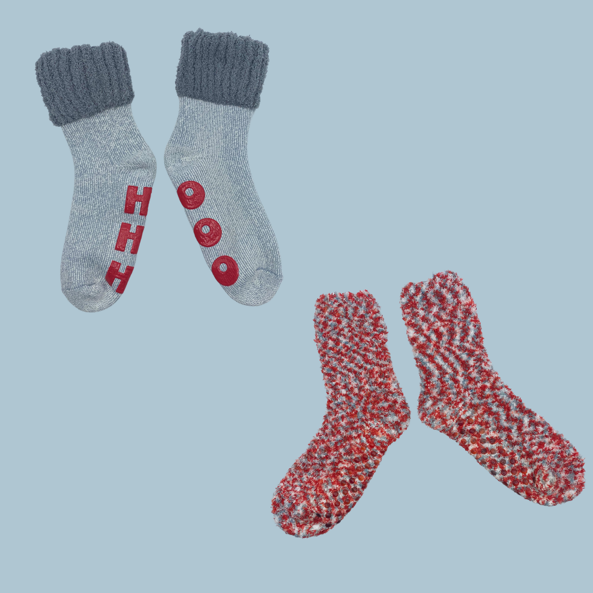 HO HO HO Holiday Slipper Socks with Grippers Fuzzy Babba