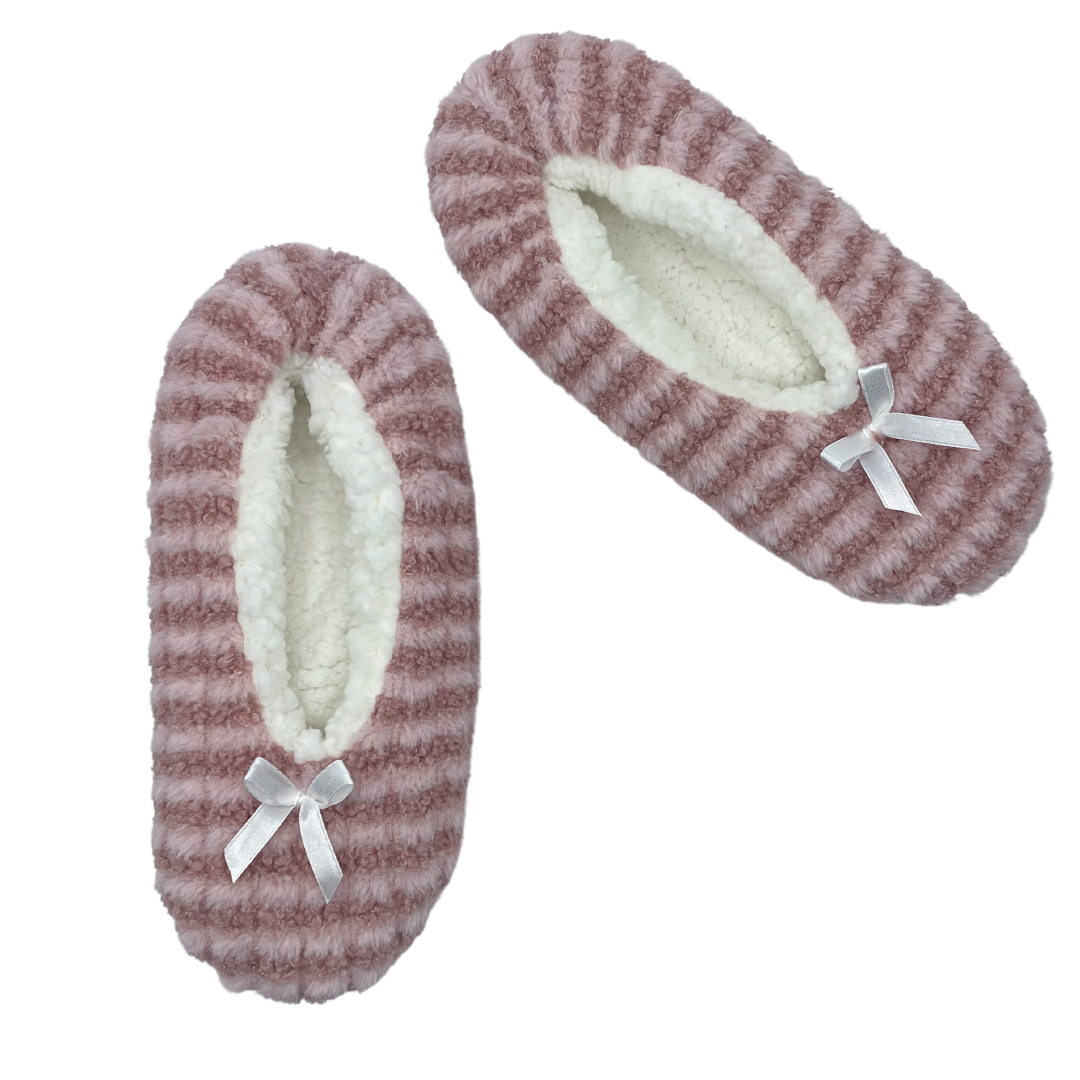 Delicately Striped Blush Fuzzy Babba Slipper Socks