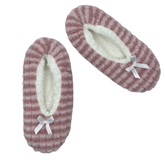 Delicately Striped Blush Fuzzy Babba Slipper Socks