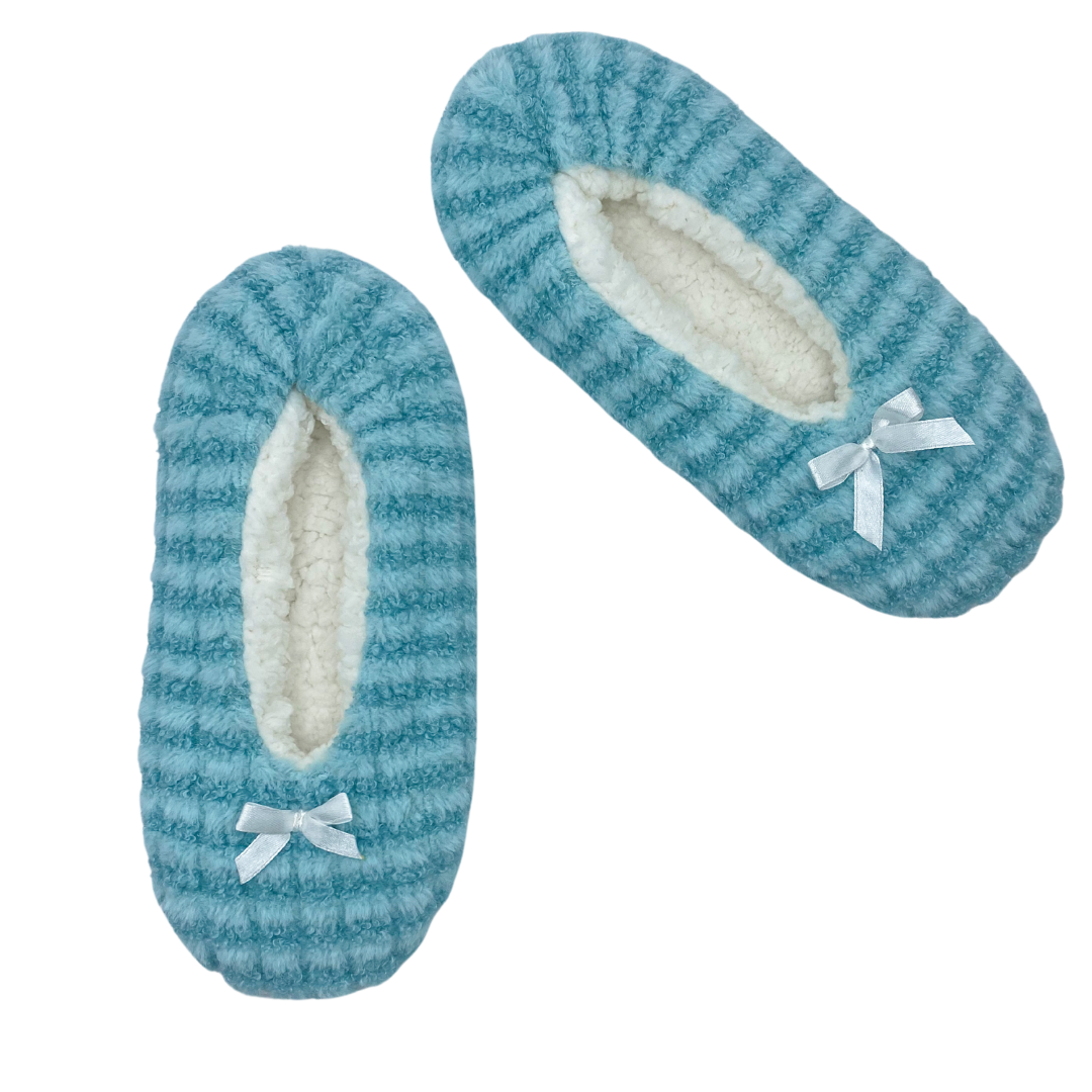 Delicately Striped Aqua Fuzzy Babba Slipper Socks