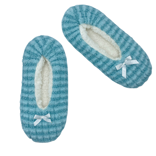 Delicately Striped Aqua Fuzzy Babba Slipper Socks