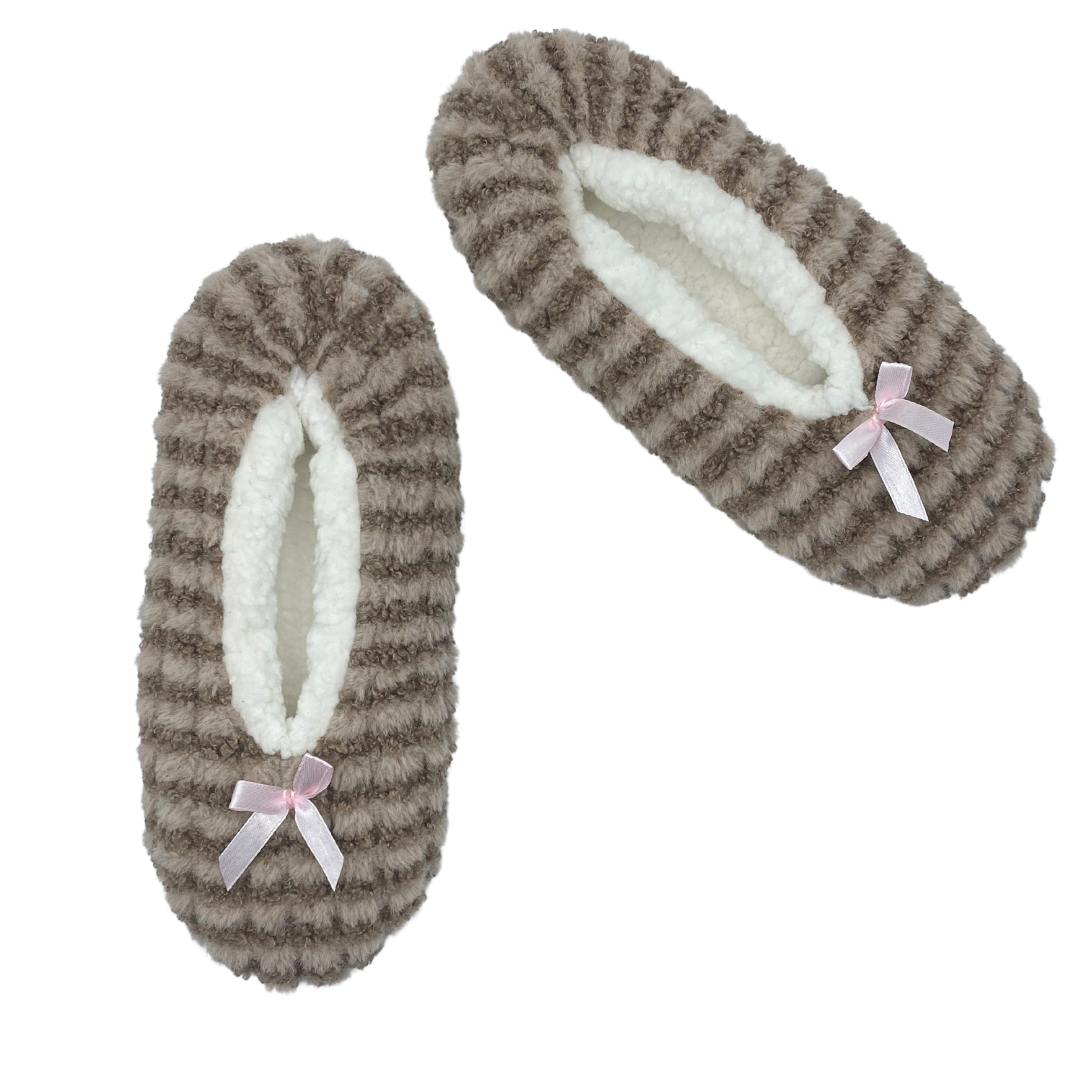 Delicate Stripes Brown Fuzzy Babba Slipper Socks