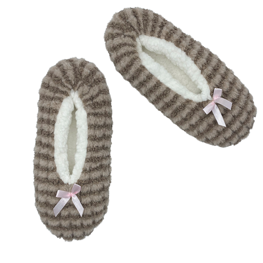 Delicately Striped Brown Fuzzy Babba Slipper Socks