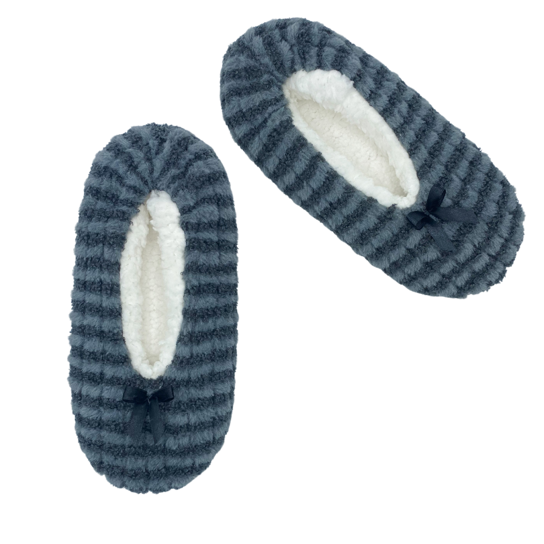 Delicately Striped Black Fuzzy Babba Slipper Socks