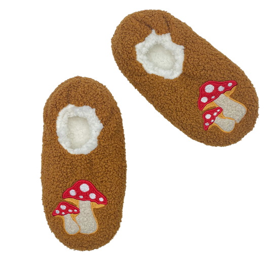 Mushroom Embroidered Faux Poodle Fur Slipper Socks