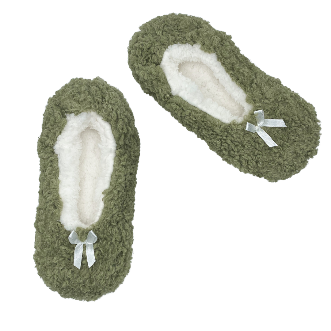 Natural Moss Fuzzy Babba Slipper Socks