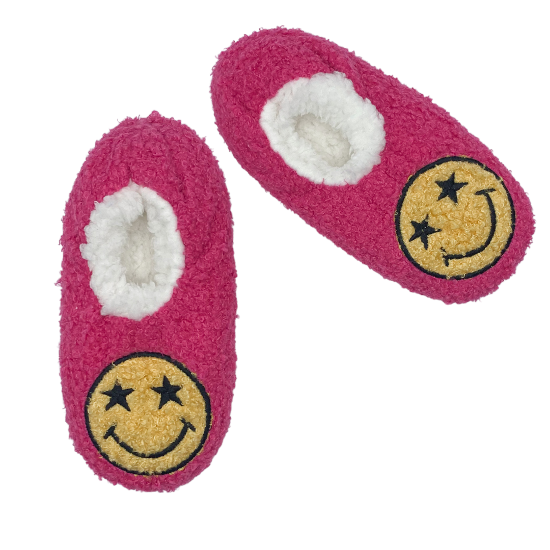 Smiley Face Embroidered Poodle Fur Slipper Socks