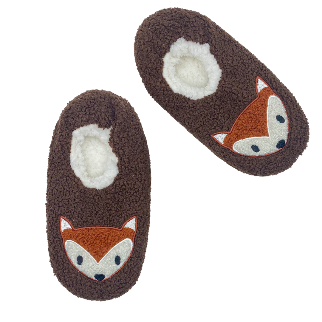 Fox Embroidered Faux Poodle Fur Slipper Socks