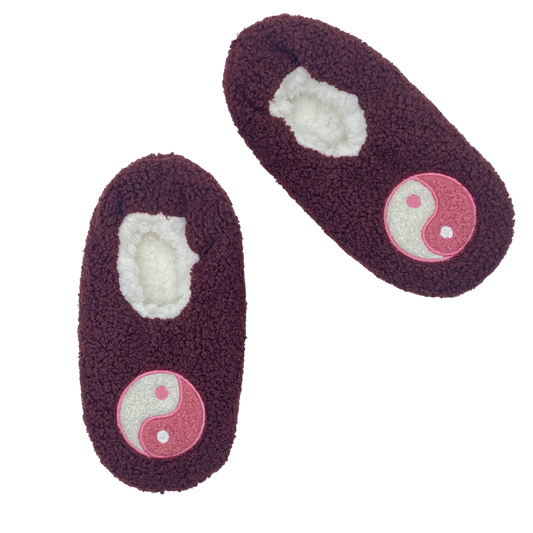 Yin & Yang Embroidered Faux Poodle Fur Slipper Socks