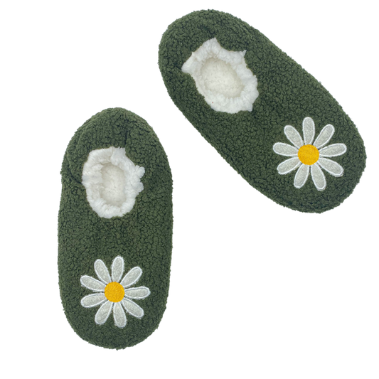 Daisy Embroidered Faux Poodle Fur Slipper Socks