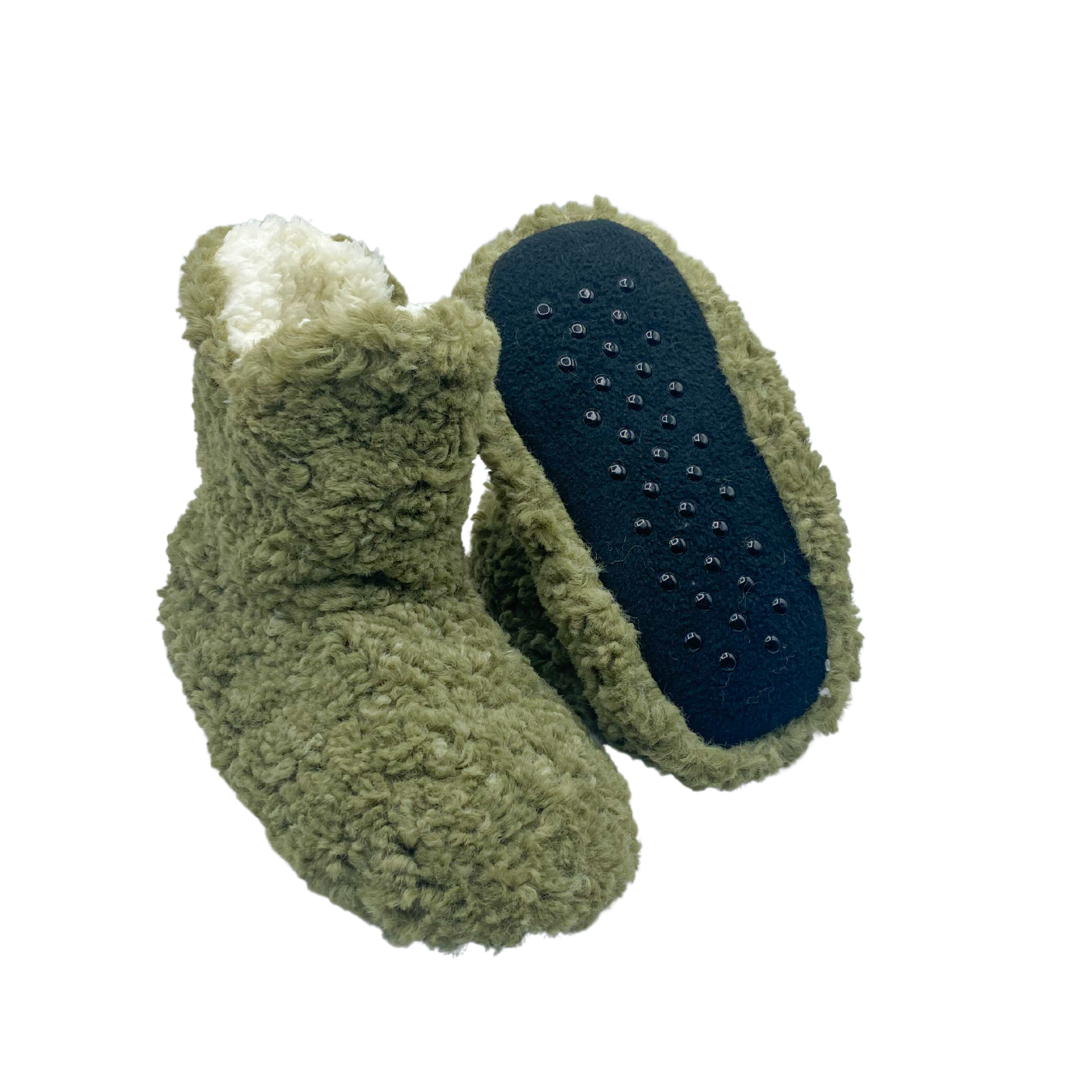 One pair of Grassy Green Bootie with a soft bright Babba outer. The inside features our signature white Babba lining. The soft foam bottoms are covered in small SafetyDots™️ non-slip grippers.